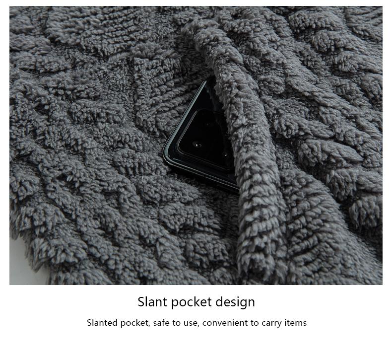 Men's Warm  relaxed fit outer Jacquard Fabric Loose-Fit Full-Zip Hoodie Jacket - Plush Texture Plain Hooded Outer Coat with Decorative Zipper Pull, Kangaroo Pockets, for Outdoor Indoor, Urban Commute, Menswear Tops