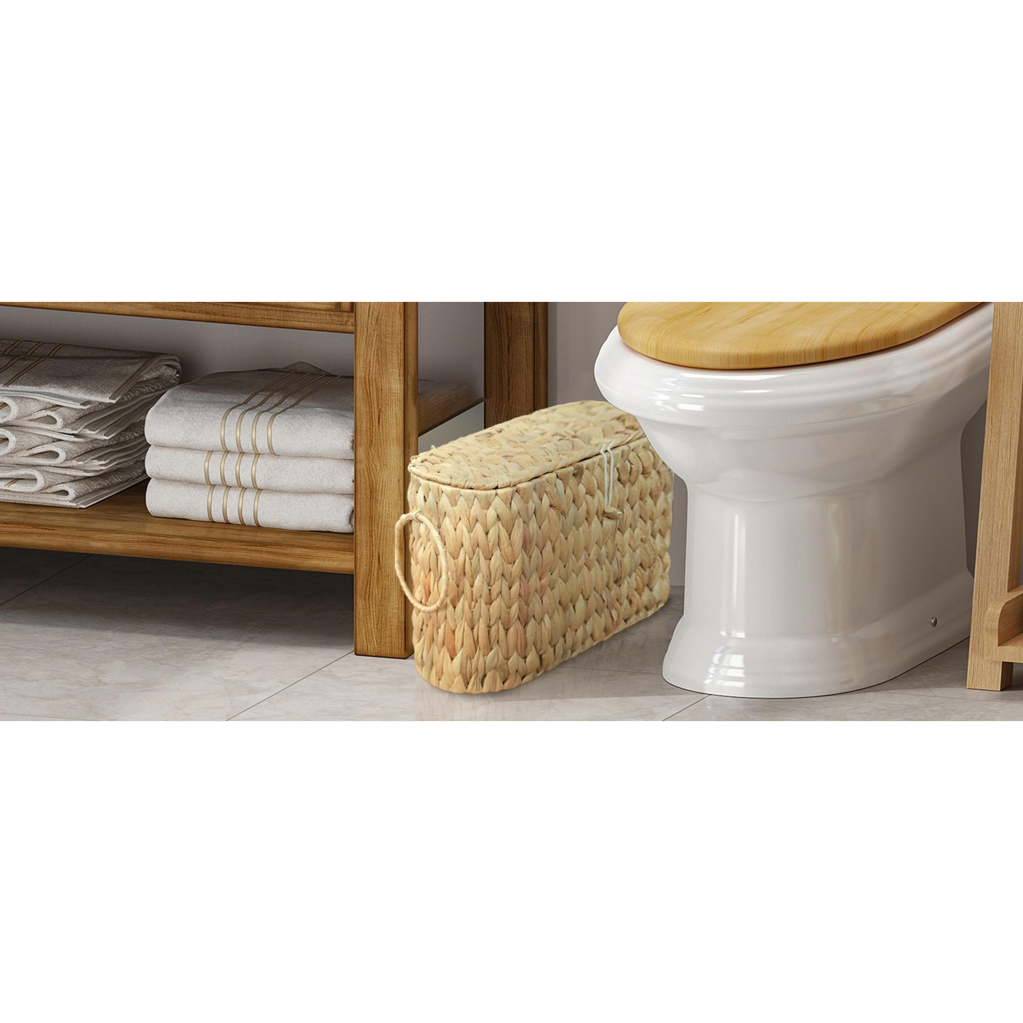 Toilet Paper Basket with Lid, Wicker Storage for Bathroom, Holds Up to 6 Mega Rolls, Decorative Hand-Woven Rattan Bathroom Decor Accessories, Natural Water Hyacinth