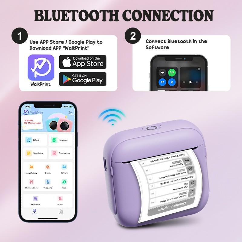 Portable Wireless Mini Printer, Compact Photo Label Printer, Ideal for Photos Labels Notes, Perfect Holiday Gift, Easy to Use