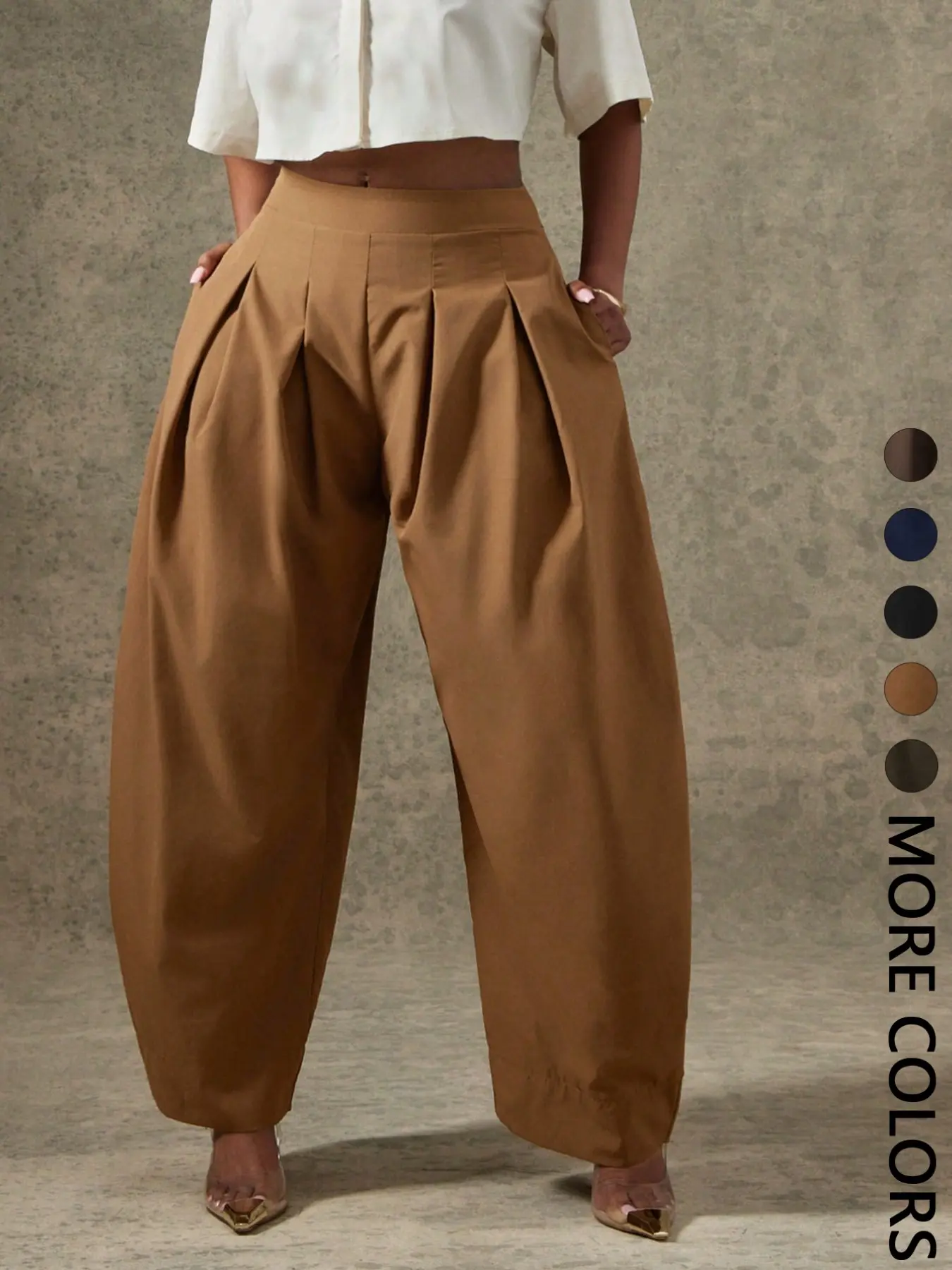 【Black Friday】Women's High Waist Pleated Balloon Trousers, Trendy Barrel-Shaped Wide Leg Pants with Side Pockets and Back Zipper, Chic Statement Bottoms for Street Style, Date Night and Daily Going-Out Occasions