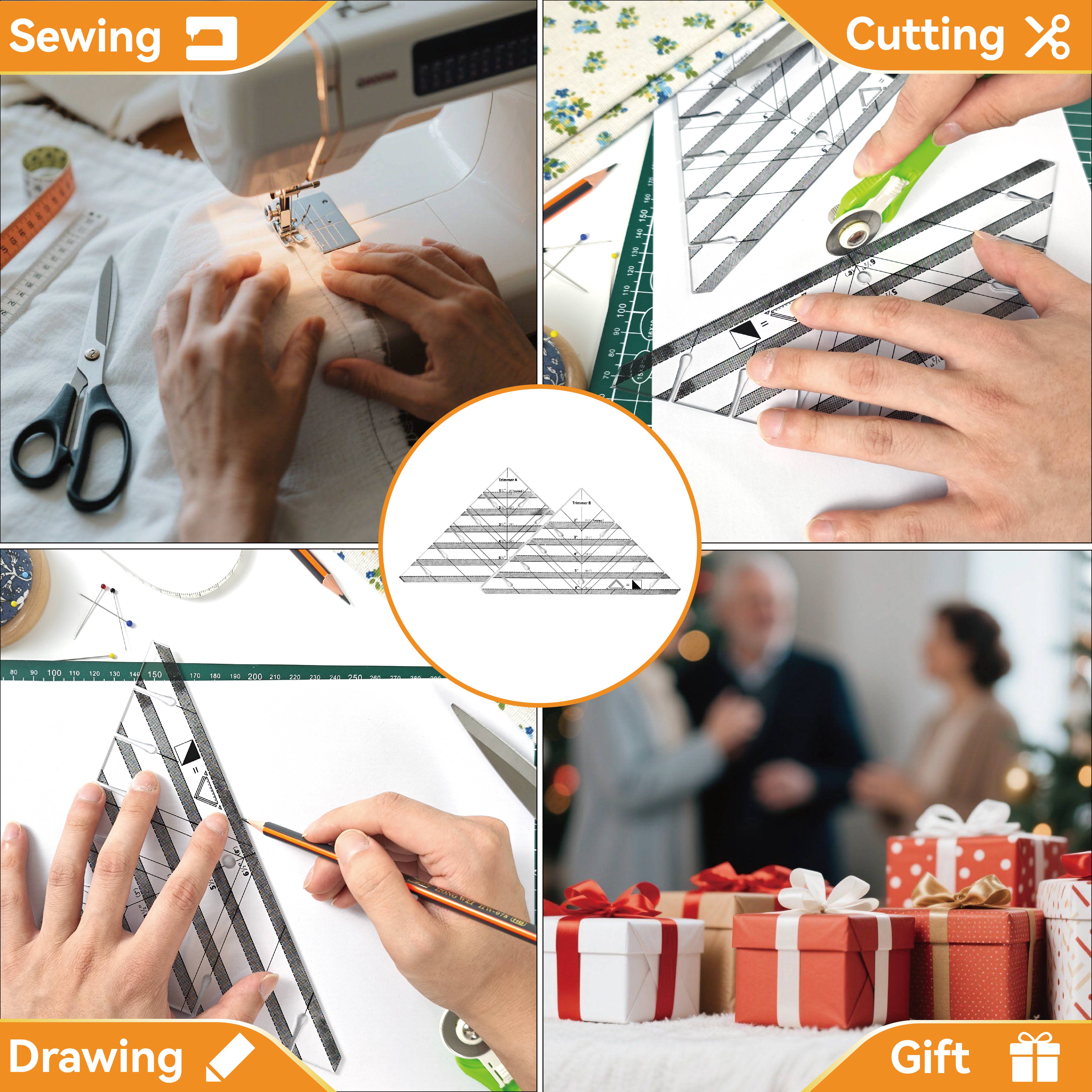 2pcs Grid Slot Cutting Ruler, High Precision Acrylic Patchwork Template, Accurate Hst Cutting, Fabric Seam Alignment, Block Building Tool