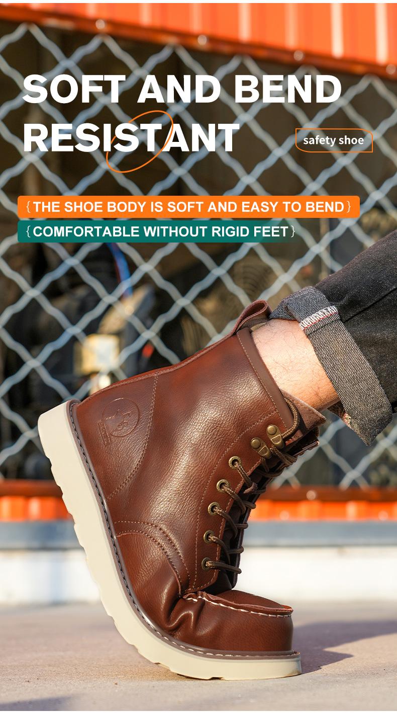 Men's Workwear - style Steel - toe Sports Non - slip Work Shoes, High - top Leather Safety Boots, with Anti - smashing, Anti - piercing, Shock - absorbing and Wear - resistant Properties. Footwear, Fathersday Gift. Classic Boy Closed