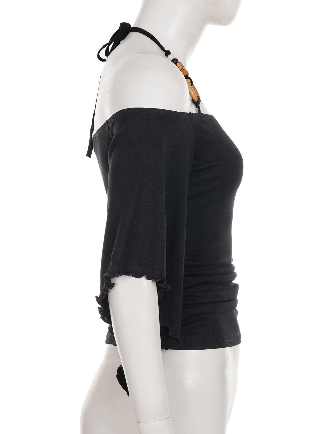 Women's Y2K Style Halter Top with Ring Decoration, Flowy Bell Sleeve, Casual Elegant Classy Retro Slim-Fitting T-Shirt for Dates and Parties