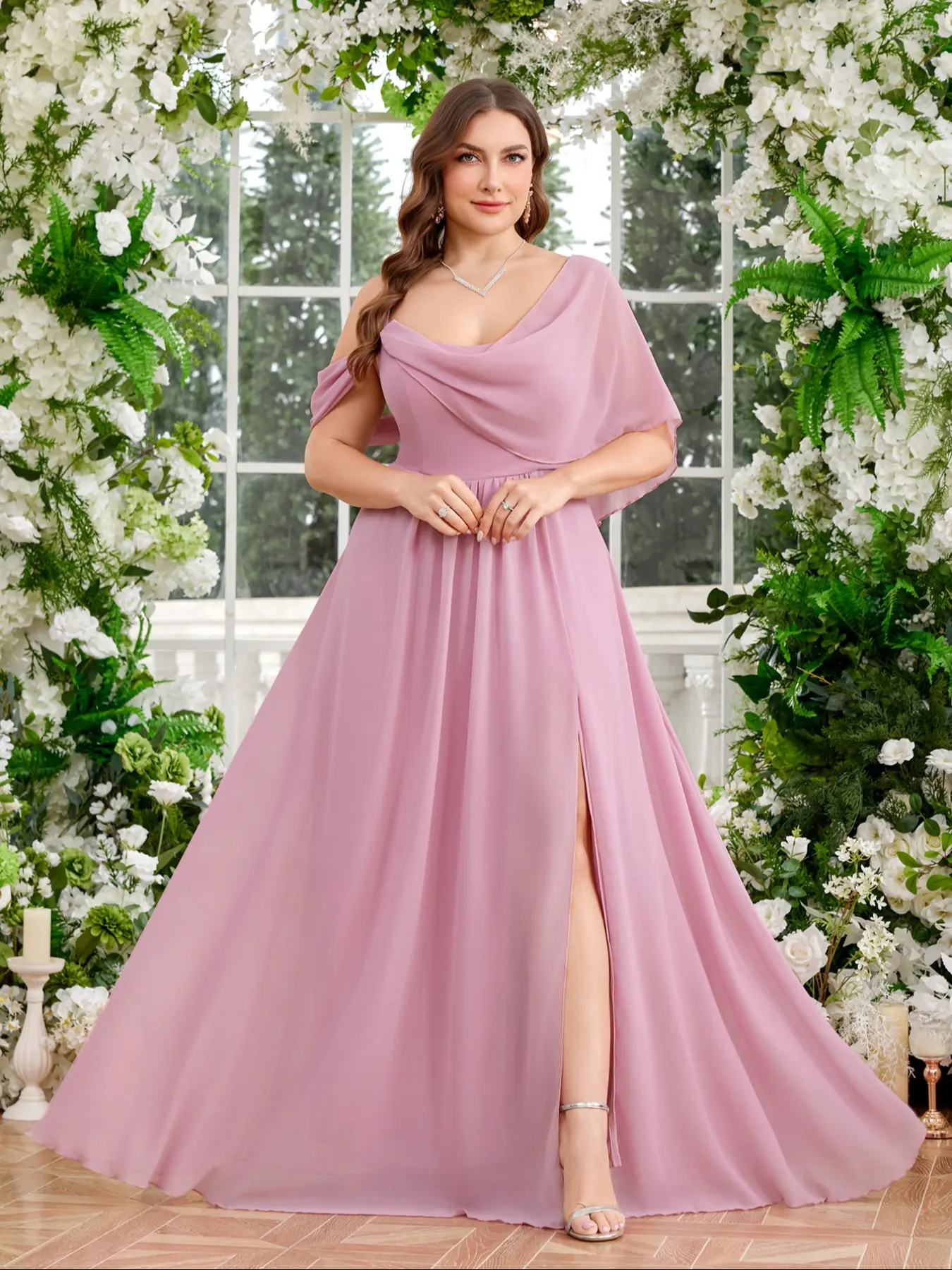 Elegant Plus Size Women's Formal Maxi Dress with High Slit Design, Recycled Fabric, Draped Neckline, Waist Cinching, Bridesmaid Gown, Formal Wear, Fit - TikTok Shop Elegant Plus Size Women's Formal Maxi Dress with High Slit Design, Recycled Fabric, Draped Neckline, Waist Cinching, Bridesmaid Gown, Formal Wear, Fit - TikTok Shop