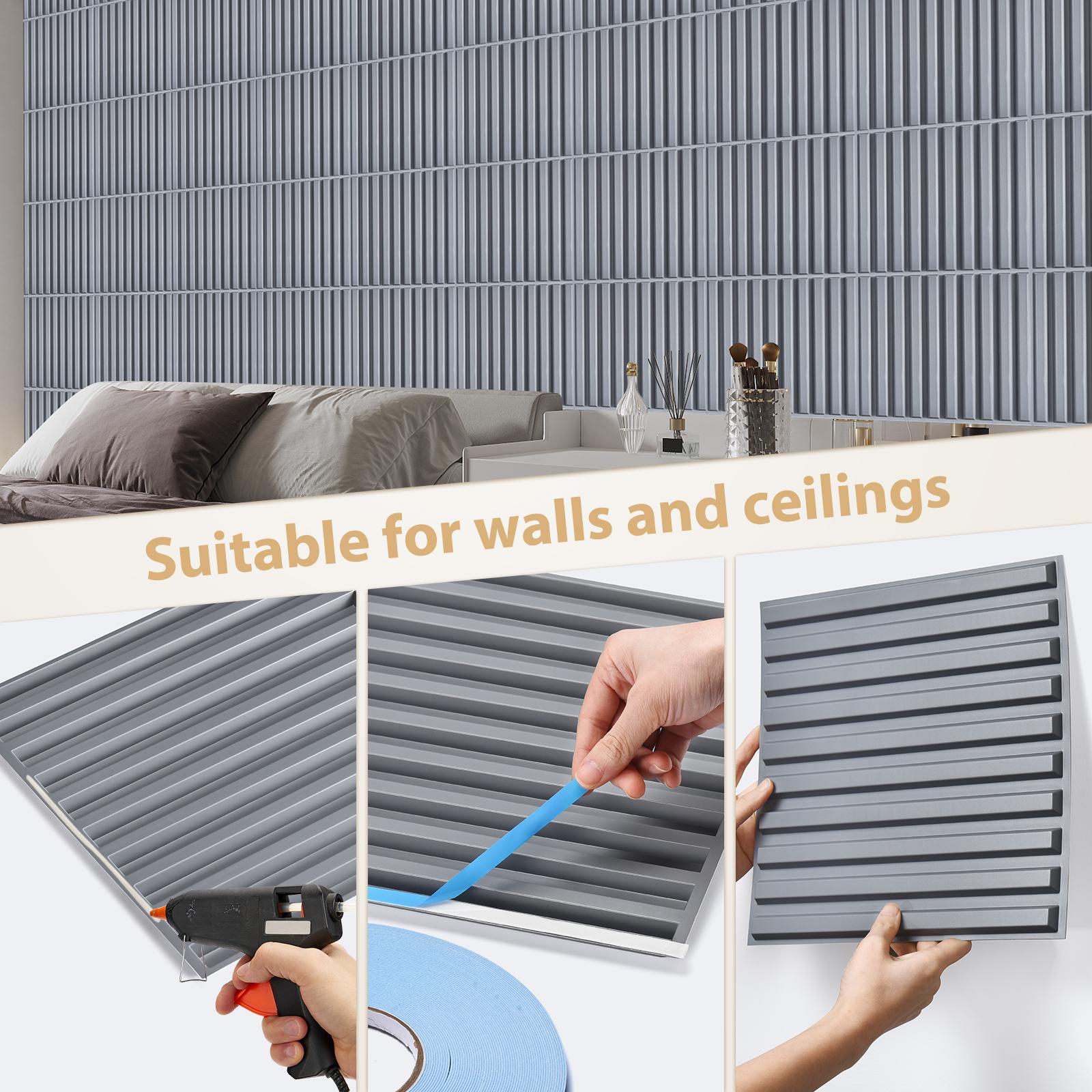 FLOLEOPA 3D Wall Panel Fluted Stripe Design PVC Waterproof Fireproof 11.8x11.8 Inches Decorative Modern Home Interior Vinyl Black for Living Room Bedroom Kitchen Dining Room Backdrop FLOLEOPA 3D Wall Panel Fluted Stripe Design PVC Waterproof Fireproof 11.8x11.8 Inches Decorative Modern Home Interior Vinyl Black for Living Room Bedroom Kitchen Dining Room Backdrop