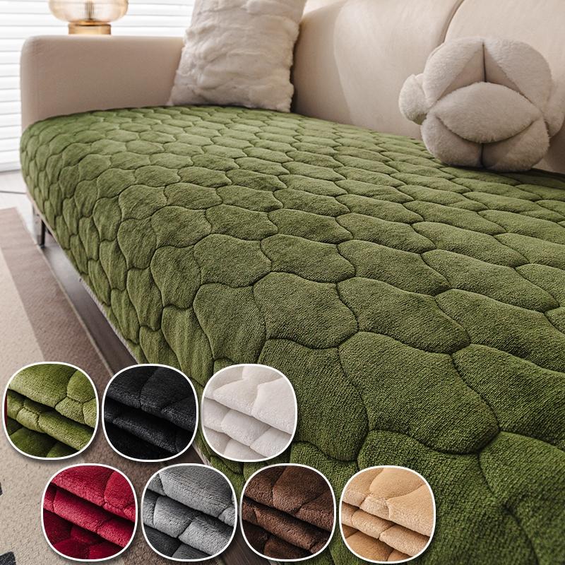 1pc Vintage Solid Color Quilted Non-Slip Washable Plush Sofa Cover, Modern Minimalist Pet-Friendly Furniture Protector, Living Room & Bedroom Decor