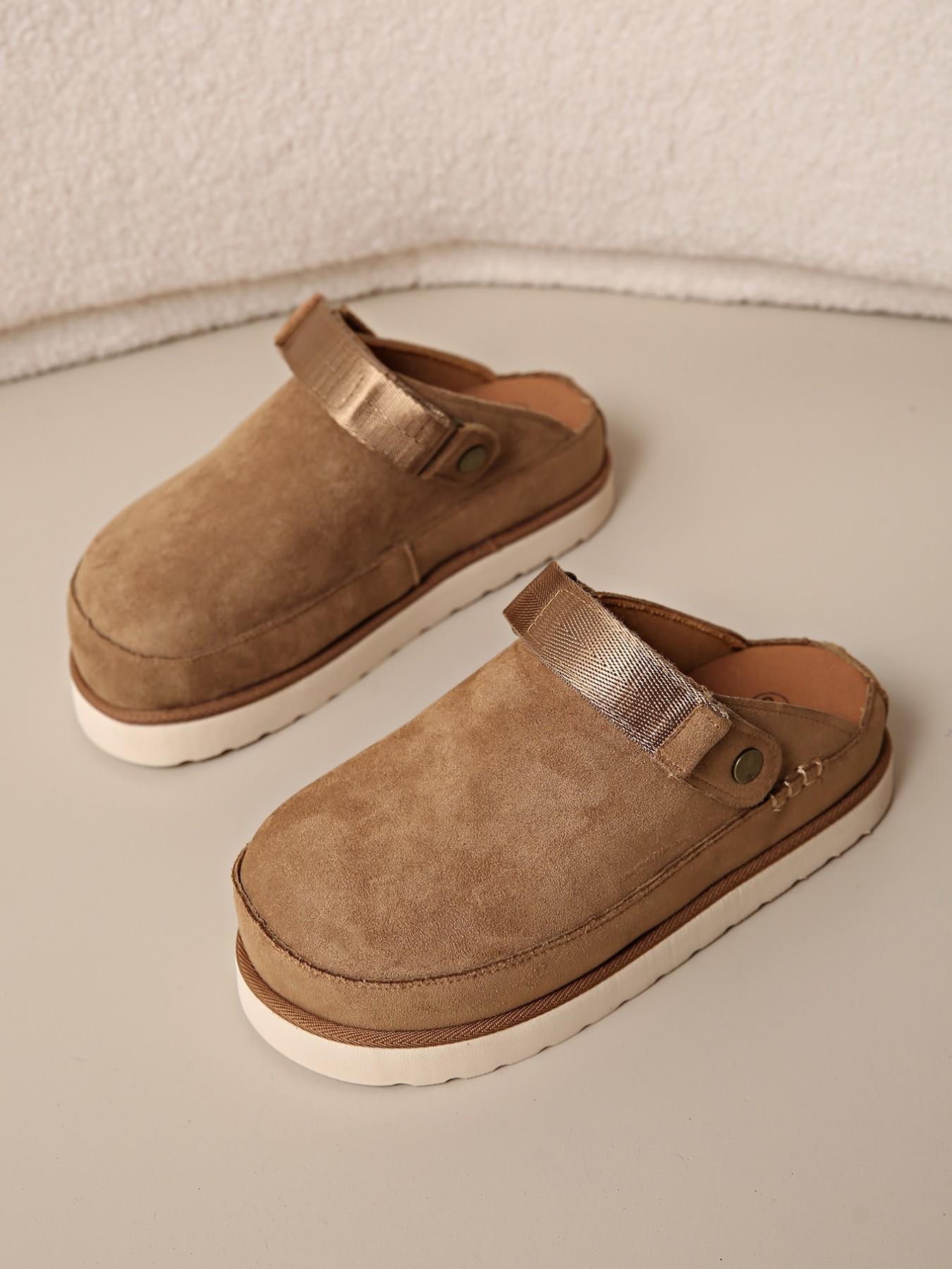 Vintage Thick Sole Slip-On Flat Mules, Thick Soled Mules, Casual Plain Fabric Slippers, Rubber Sole, All Seasons, Less Than Ankle Height, Outer Wear Half Sandals