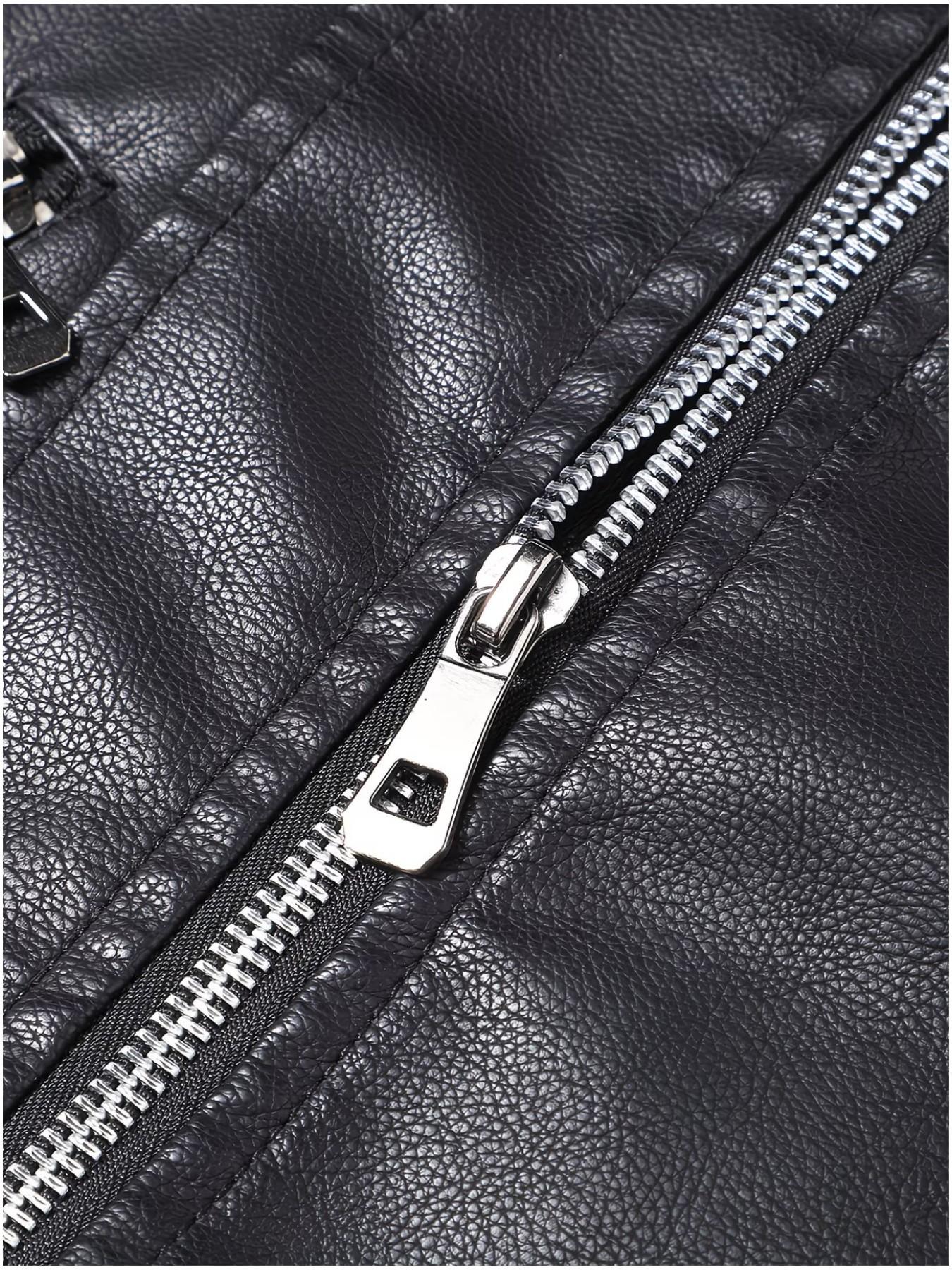 Men's Vintage PU Leather Motorcycle Vest, Lapel Design, Multiple Zip Pockets, Sleeveless Riding Jacket, Casual Outerwear