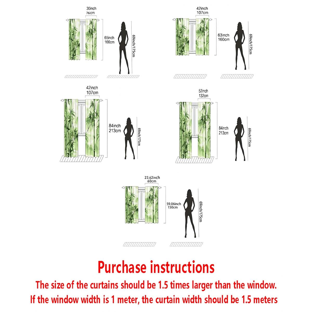 2-Piece Bamboo Forest Digital Print Curtains, Semi-Transparent Polyester Fabric, Rod Pocket Design, Easy Care, Suitable for Living Room & Bedroom, Window Curtain