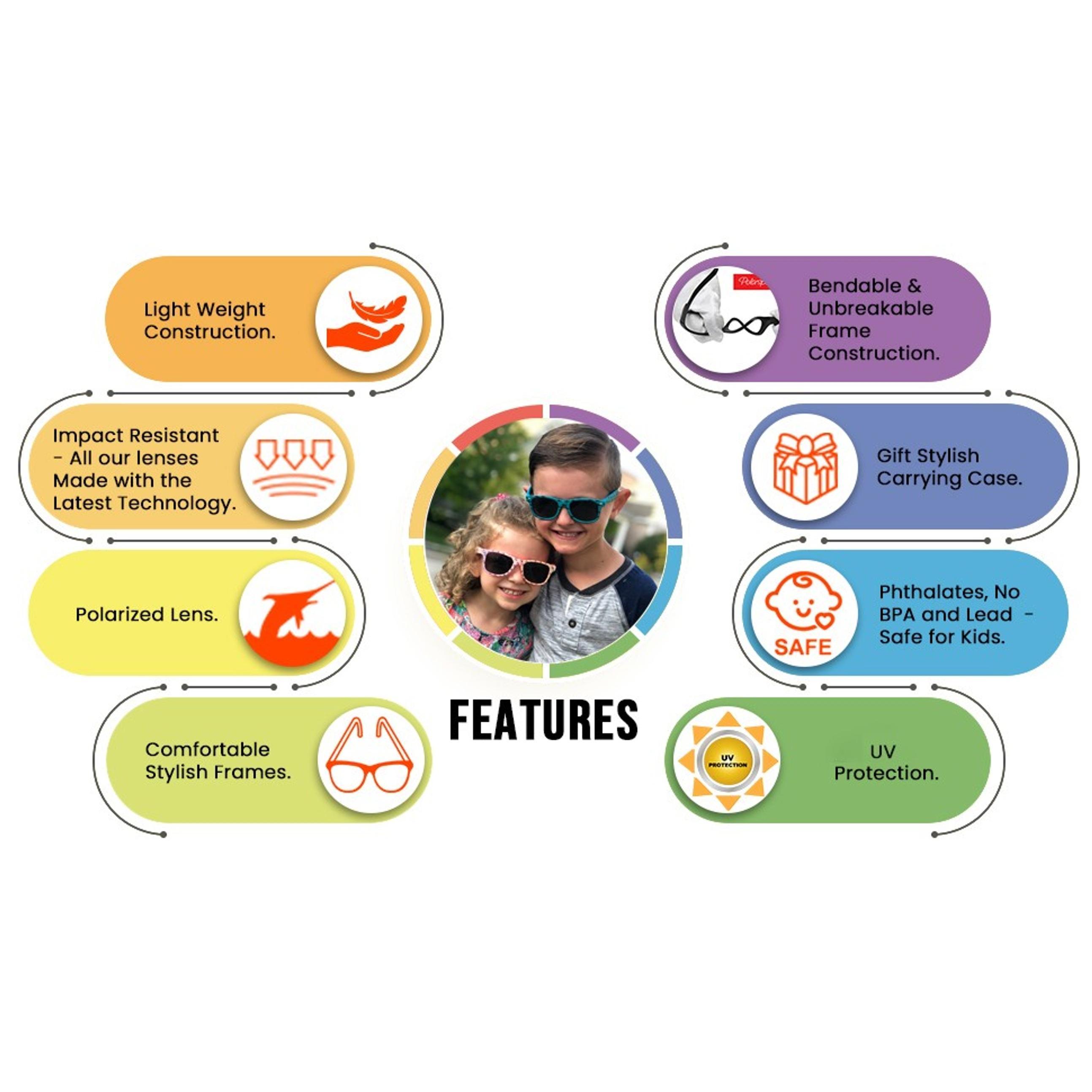 Toddler Polarized Sunglasses for Boys & Girls Ages 2-8 | 100% UV400 Protection, Durable Flexible Frame, Lightweight Design, Felt Case Included for Travel & Outdoor PlayGift