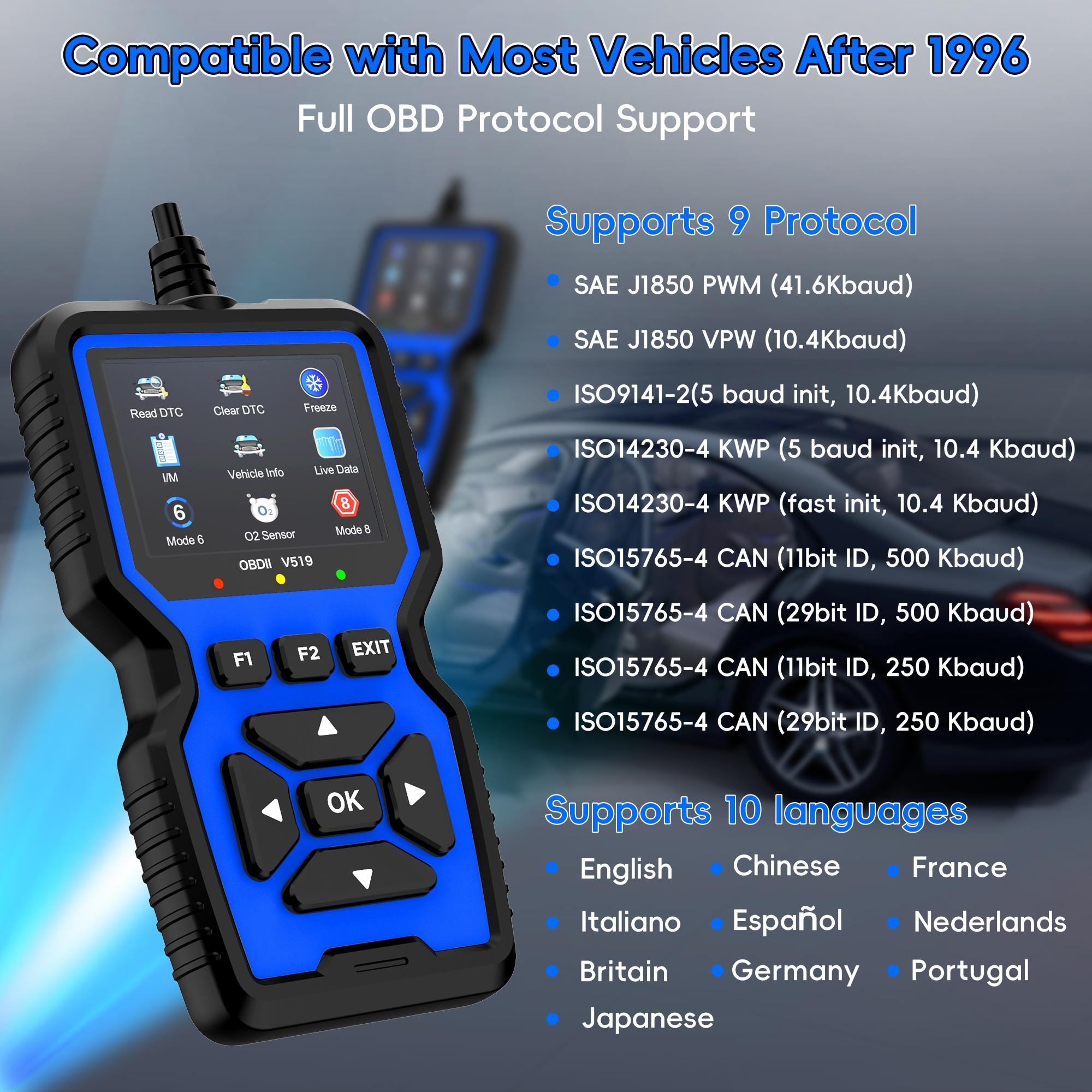 Enhanced Obd2 Scanner Diagnostic Tool, Engine Code Reader Reset, Smoke Check, Real-Time Data, Car Code Reader for All Obdii/eobd Vehicles, Automotive Scan Tool