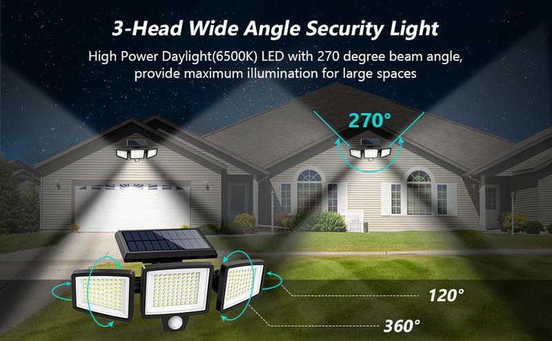 Tuffenough Solar Outdoor Lights 2500LM 210LED Security Lights,3 Heads Dimmable SpotLights with 3 Modes,IP65 Waterproof(1 Packs) Tuffenough Solar Outdoor Lights 2500LM 210LED Security Lights,3 Heads Dimmable SpotLights with 3 Modes,IP65 Waterproof(1 Packs)