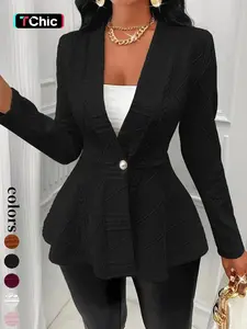 Women's Textured Button Front Blazer, Elegant Long Sleeve Slim Outerwear for Fall & Winter, Ladies Clothes for Work Office Business