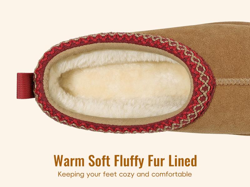 KIDMI Genuine Suede Fuzzy Slippers for Women Classic Braided Mini Boots Winter Warm House Shoes Indoor Outdoor Slip On Fuzzly Slippers with Fluffy Fur Lining Short Ankle Boots