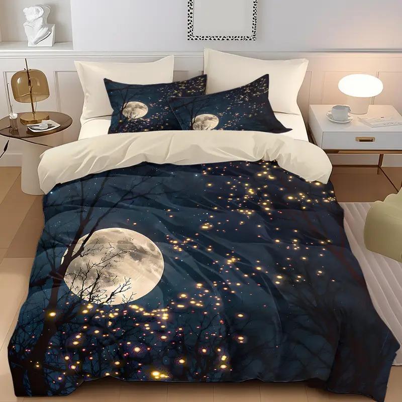 3-piece set of starry sky and moonlit bedding made of polyester material with digital printing, machine washable polyester material, bedroom and guest room, birthday gift (including 1 down duvet cover and 2 pillowcases, no core)