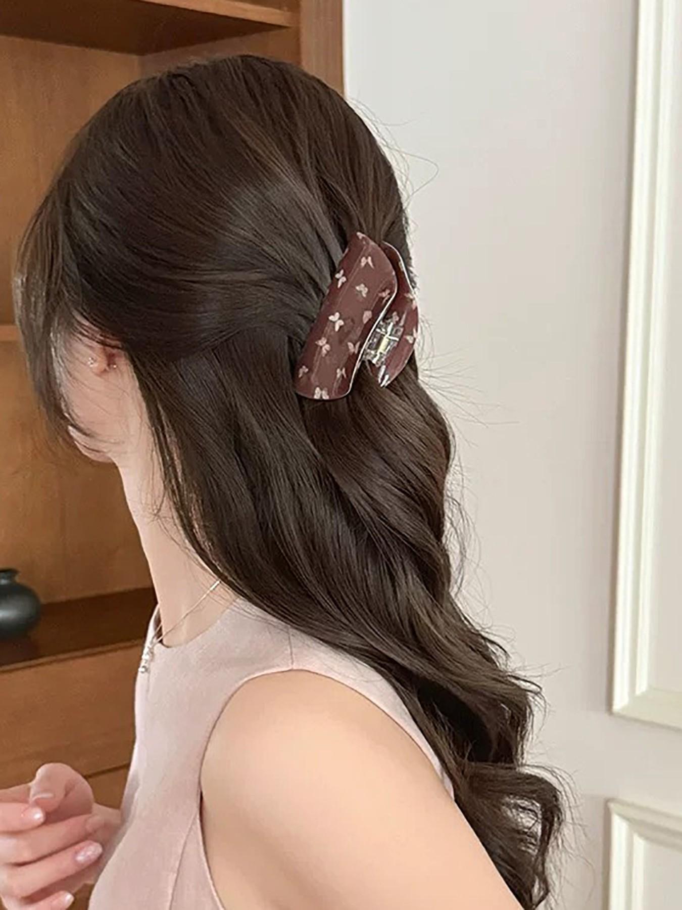 Vintage Elegant Butterfly Print Hair Claw Clip, Versatile Back-Of-Head Hairstyle Shark Clip, Stylish Hair Accessory for All Seasons