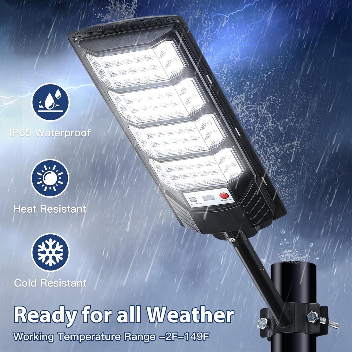 6-PACK 12000 Lumen Solar Street Light IP67 Waterproof with Motion Sensor 3 Modes Zero Wiring Easy Install for Garden Yard Pathway High Capacity Battery 36-48 Hours Lasting 4-Pack