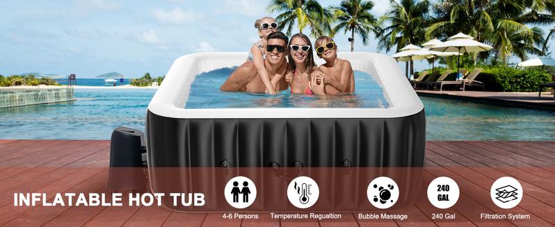 MOPHOTO Inflatable Hot Tub, 73"X73"X25" Portable Blow Up Hot Tub for 4-6 Person, Square Outdoor Spa with 130 Bubble Jets and Heater Pump, Filter Durable inflatable pool