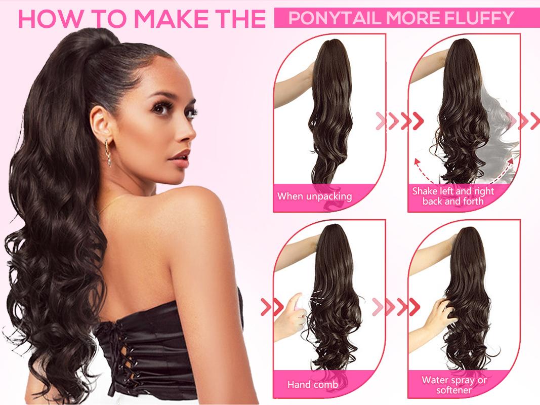 Iridescent 24" Claw Ponytail Extension Long Wavy Clip in Ponytail Extensions Ponytail Hair Extension Clip on Pony Tails Hairpiece for Women