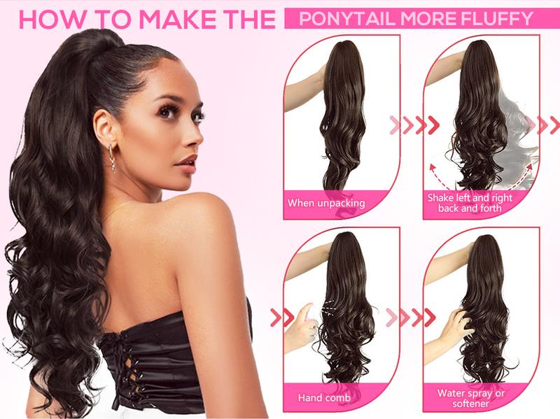 Iridescent 24" Claw Ponytail Extension Long Wavy Clip in Ponytail Extensions Ponytail Hair Extension Clip on Pony Tails Hairpiece for Women