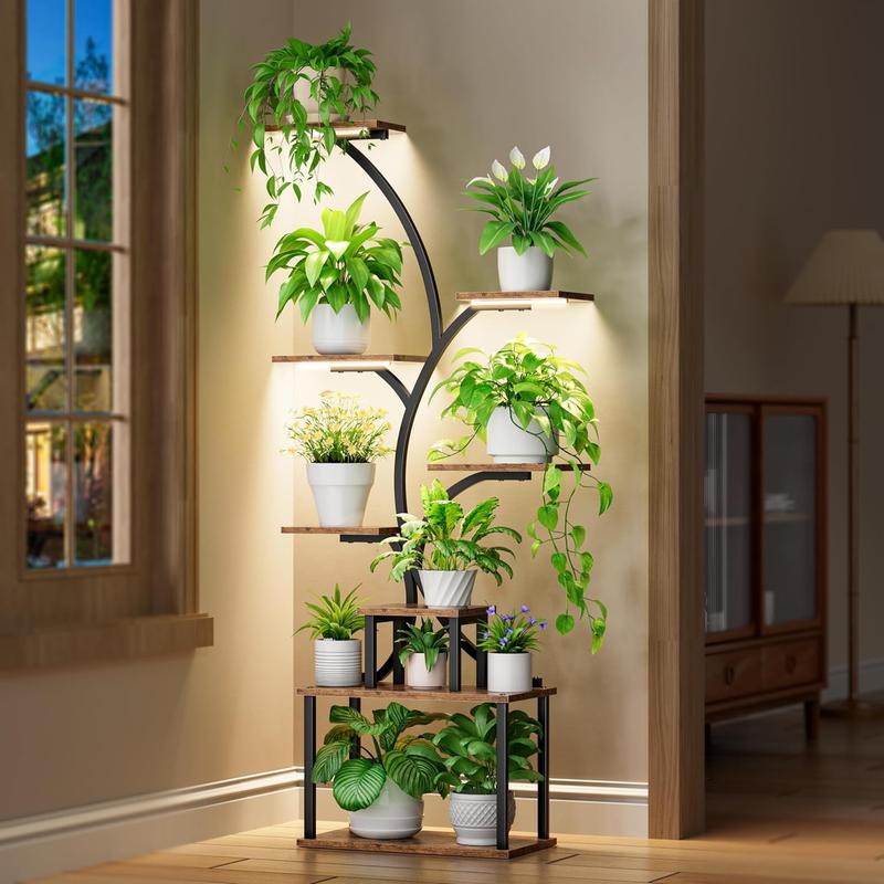 POZILAN Plant Stand Indoor with Grow Light, 8-Tiered Tall Plant Stands for Indoor Plants Multiple, Metal Plant Shelf Display Rack Holder, Flower Stand for Indoor Plants, Living Room, Garden, Patio Gift Home Decorative POZILAN Plant Stand Indoor with Grow Light, 8-Tiered Tall Plant Stands for Indoor Plants Multiple, Metal Plant Shelf Display Rack Holder, Flower Stand for Indoor Plants, Living Room, Garden, Patio Gift Home Decorative
