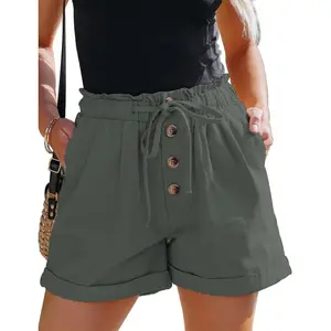 Womens Shorts Comfy Summer Drawstring High Waist Cotton Shorts for Women