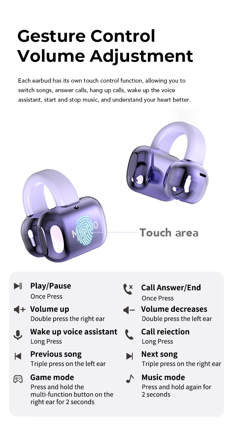 MINISO MS198 Clip-on Design Wireless Earphones Bluetooth 6.0 No-sense wearing HiFi Stereo Sound Audio Wireless Headphones for Music & Phone Calls IPX5 Waterproof Sports Earbuds for Running, Workout MINISO MS198 Clip-on Design Wireless Earphones Bluetooth 6.0 No-sense wearing HiFi Stereo Sound Audio Wireless Headphones for Music & Phone Calls IPX5 Waterproof Sports Earbuds for Running, Workout