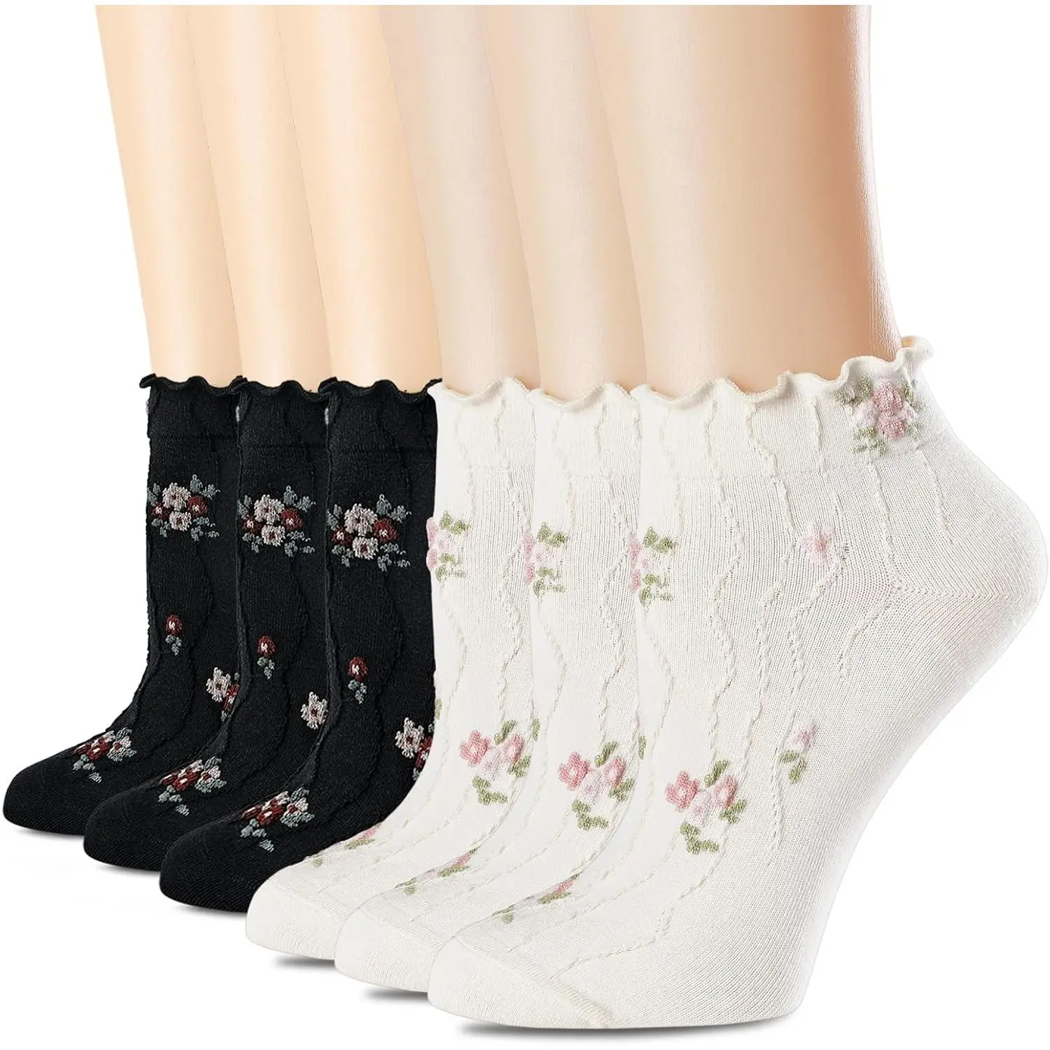6pairs(black,cream White)