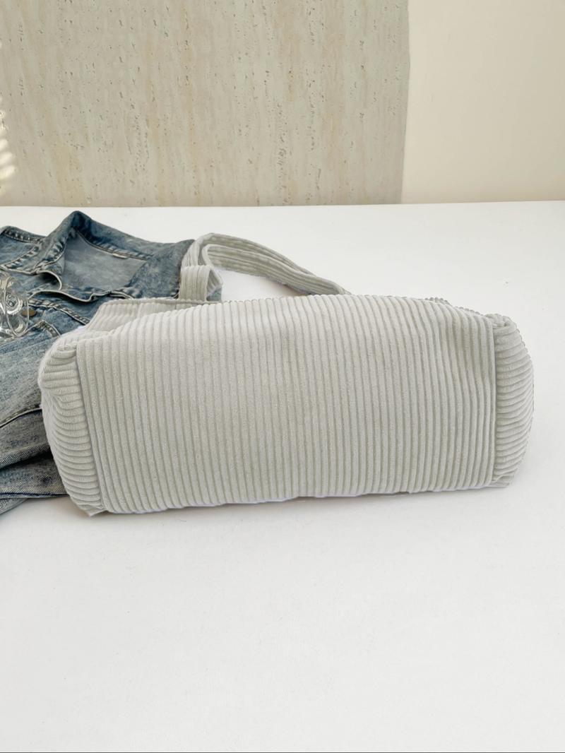 Women's Solid Color Corduroy Tote Bag, Fashionable Large Capacity Shoulder Bag for Work & Daily Used, Casual Trendy Versatile High-quality Daily Commuting Bag