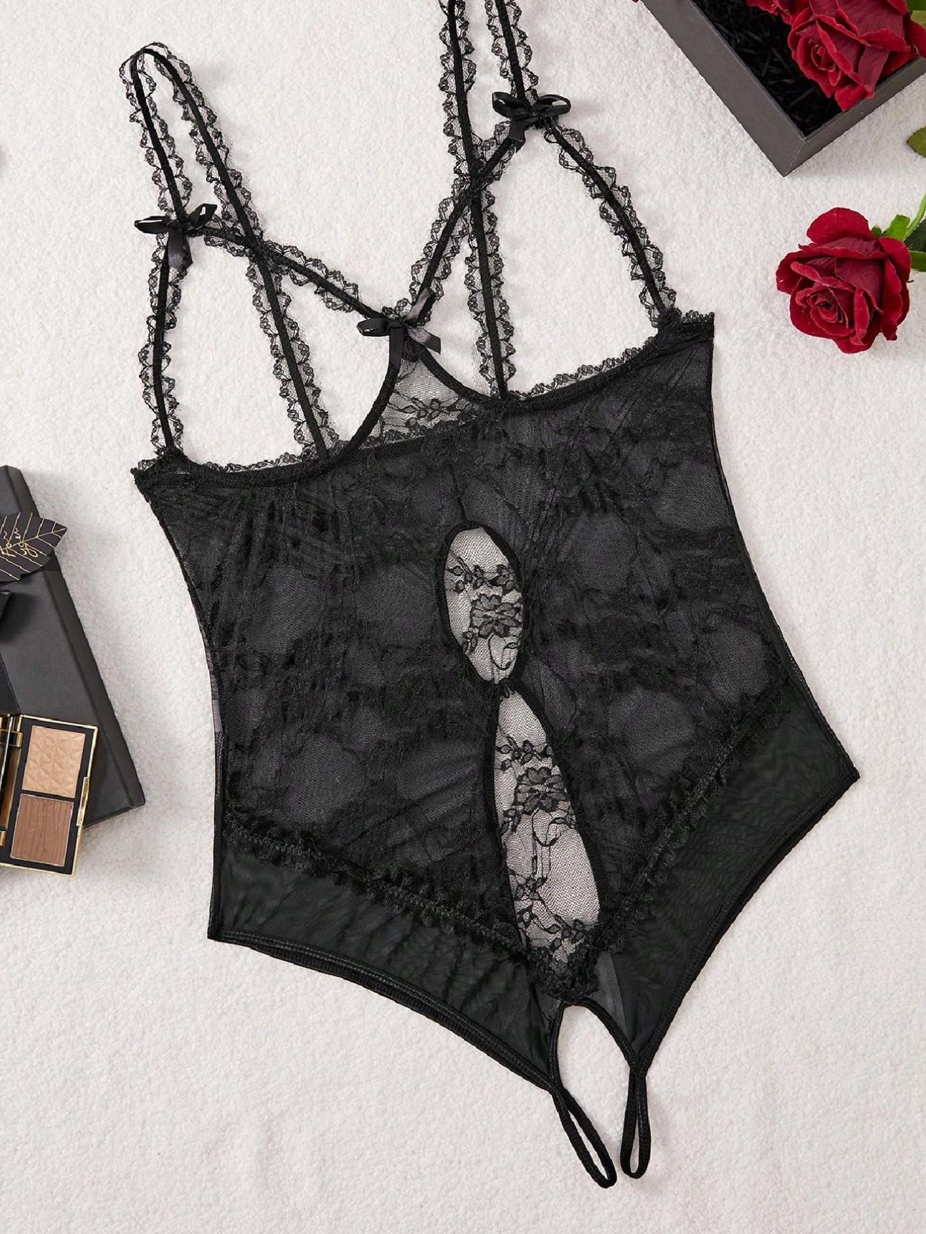 Women's Plus Size Sexy Lace Teddy One-Piece Sleepwear, Underwear, Shortie Bodysuit Clothes, Adjustable Strap, Mini Sensual Tight-Fit Lingerie, All Seasons