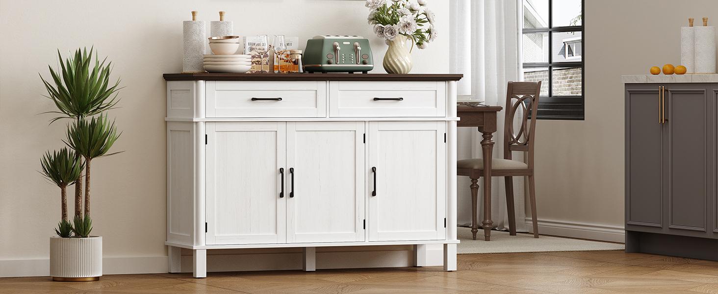 【SPOTLIGHT DAY】ONBRILL 47.2" Large Buffet Cabinet Sideboard With Drawers,Shelves And Doors, Living Room Furniture, Dining Room Furniture