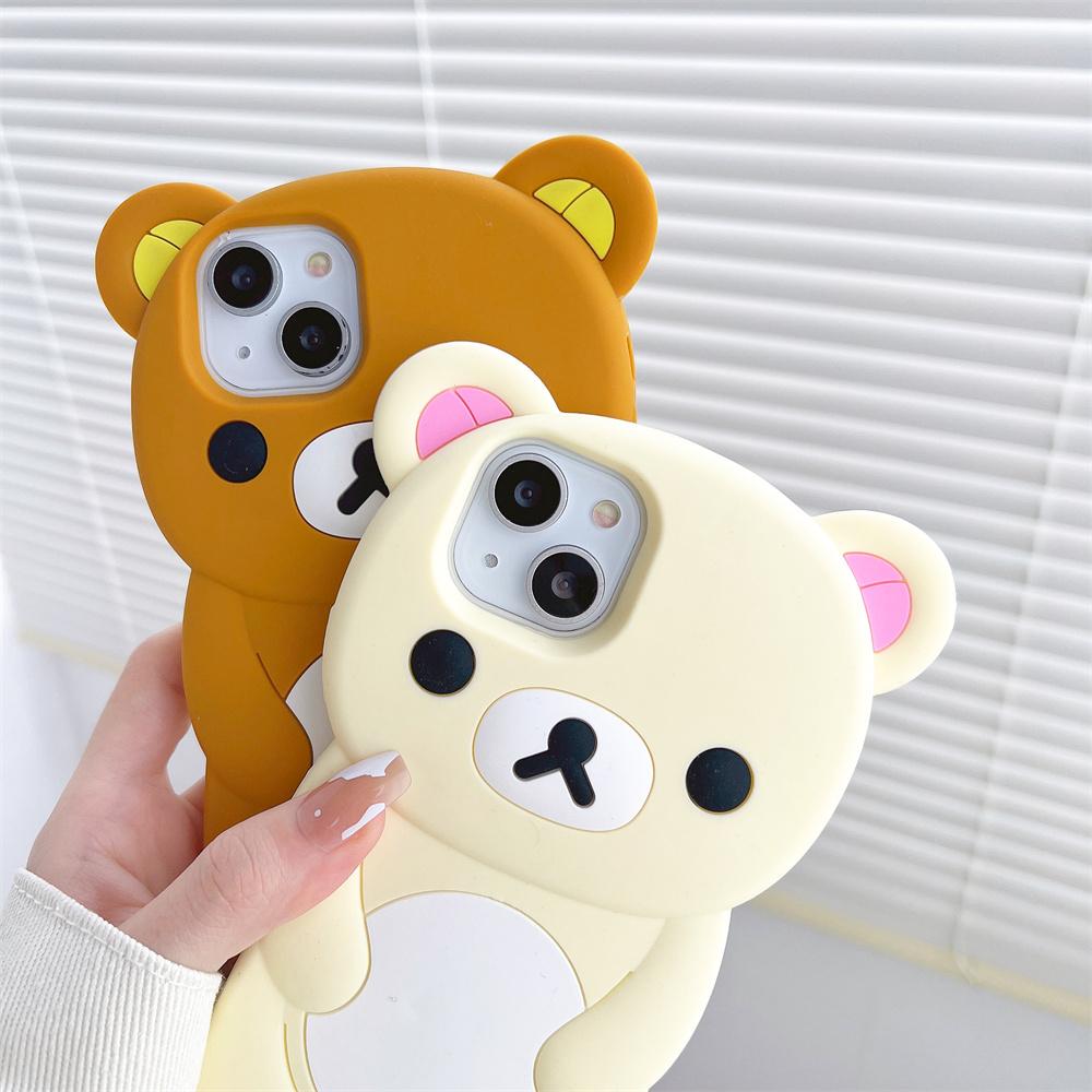 3D Rilakkuma Soft Silicone Protective Phone Case, Cute Cartoon Cover for iPhone 16/15/14/13/12/11 Pro, X, XS, XS Max, XR, 6/7/8 Plus, 4/4S, 5/5S and SE, Smartphone Casing