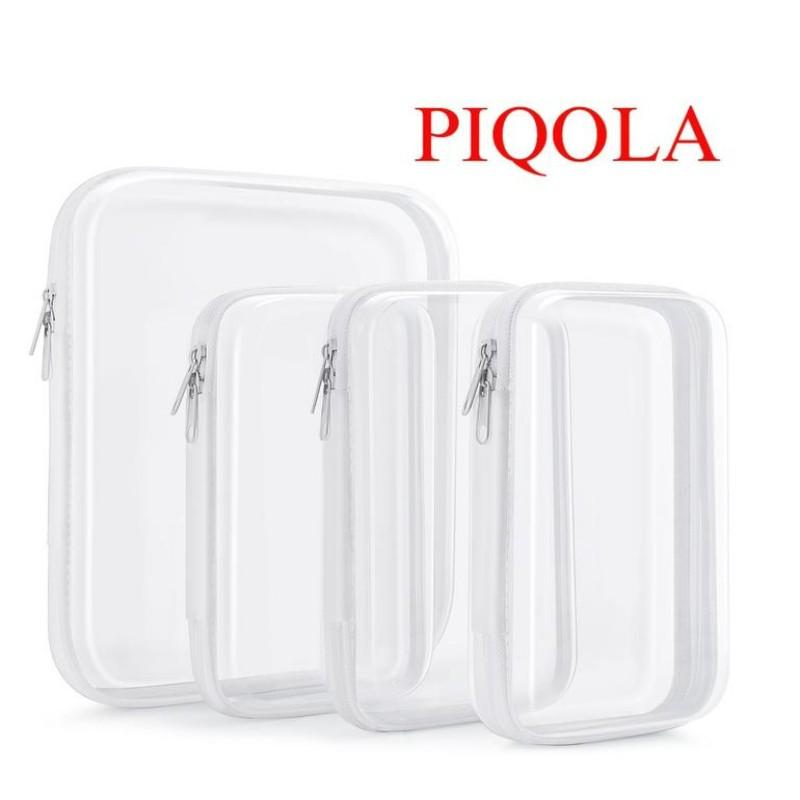 Piqola Clear Organizer Storage Box, Hard Zipper Case, PVC Plastic, Portable Travel Organizer, Makeup Jewelry Toy Storage, High Transparency