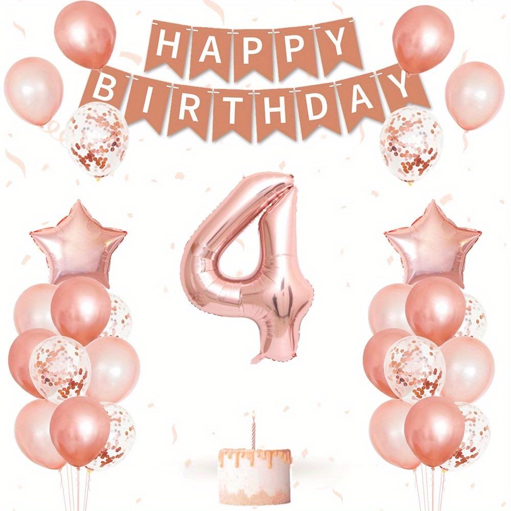 31 piece pink balloon set with "Happy Birthday" banner - perfect for birthday parties, baby showers, and family celebrations, including digital, star, and colored paper balloons, birthday party decorations