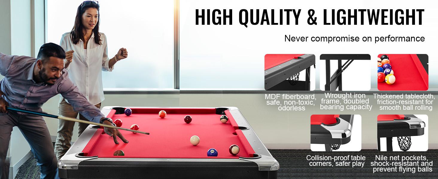 VEVOR Billiards Table, 6.3 ft Pool Table, Portable Foldable Space-Saving Table, Billiard Table Set Includes Balls, Cues, Chalks and Brush, Black with Red Cloth, Perfect for Family Game Room Kid Adult