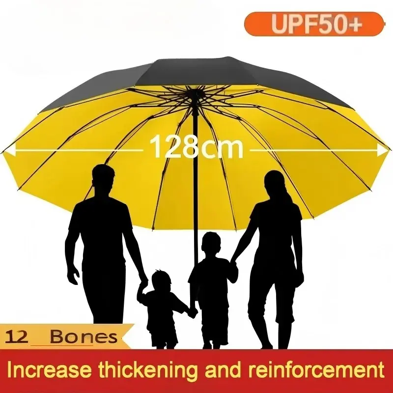 Thickened Large Size Rain Umbrella Windproof Sunshade Reversing Schooling Umbrella Anti-Bash Resistant for Heavy Rain 128cm