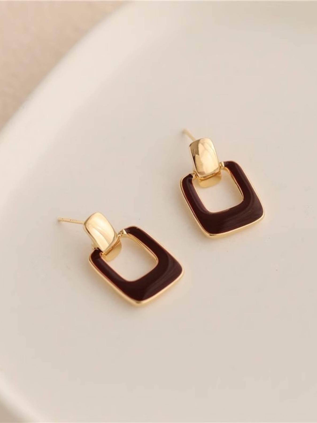 2pcs Geometric Enamel Earrings, Metal Plating, Elegant Vintage Style, Drop Earrings for Women, Daily Wear, Gift Idea