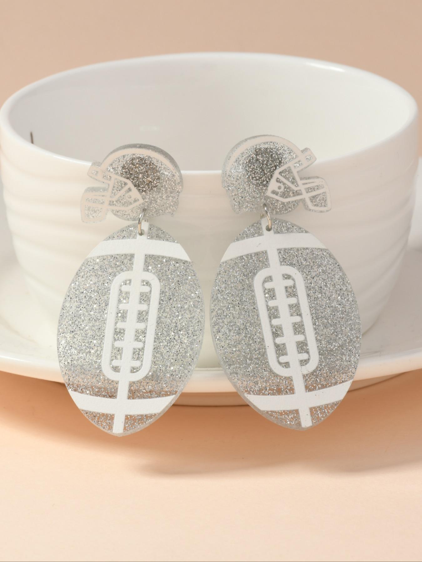 Lightweight Flashing Acrylic Blue Football Helmet Pendant Earrings, Super Bowl Event Jewelry, Daily Wear, Concert, Gift for Football Lovers