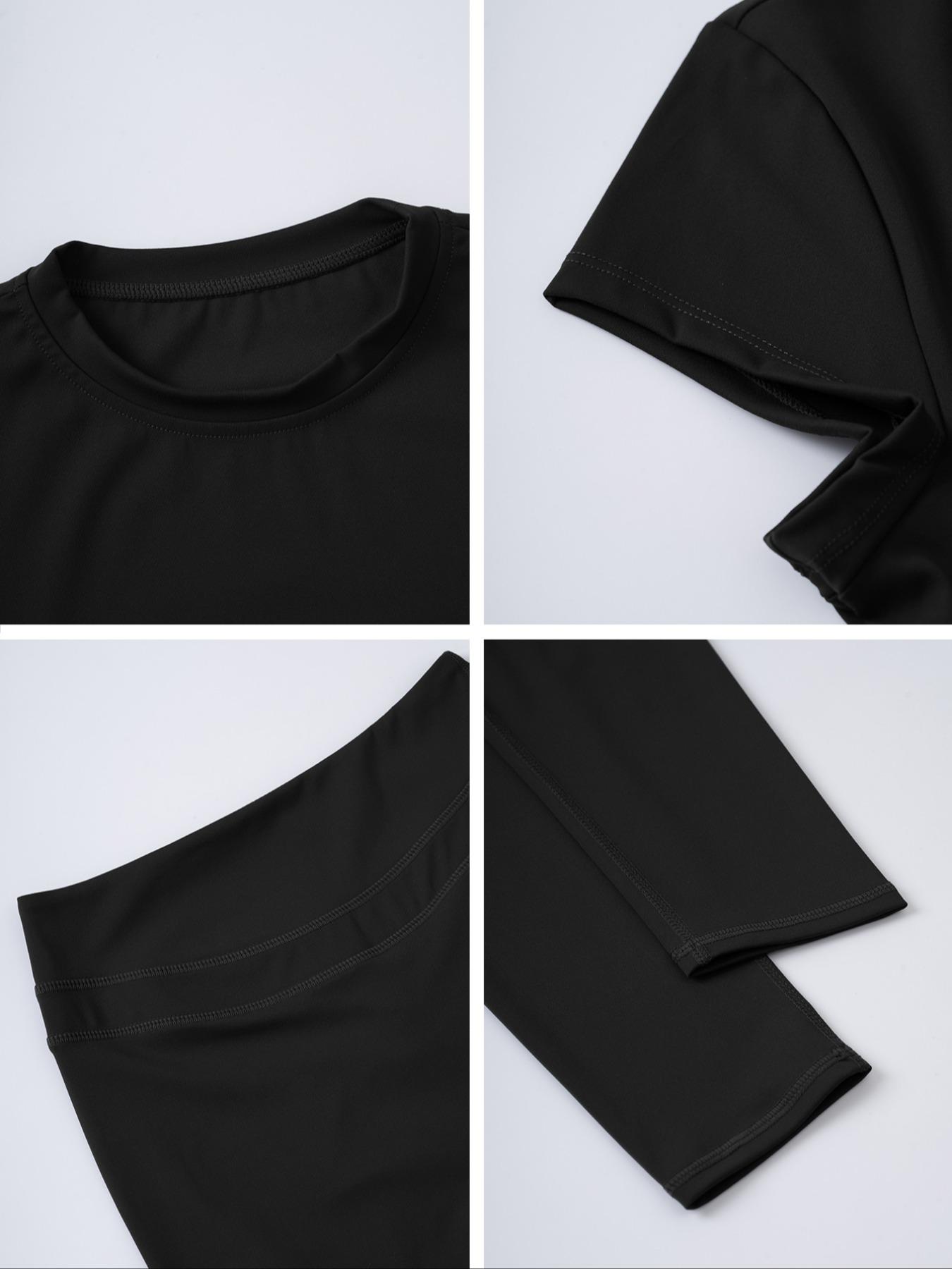 Women's Sportswear Two-Piece Set, Autumn Outdoor Fitness Running Top & High-Waisted Pants, Solid Color Short Sleeve Yoga, Yoga Tracksuit Set