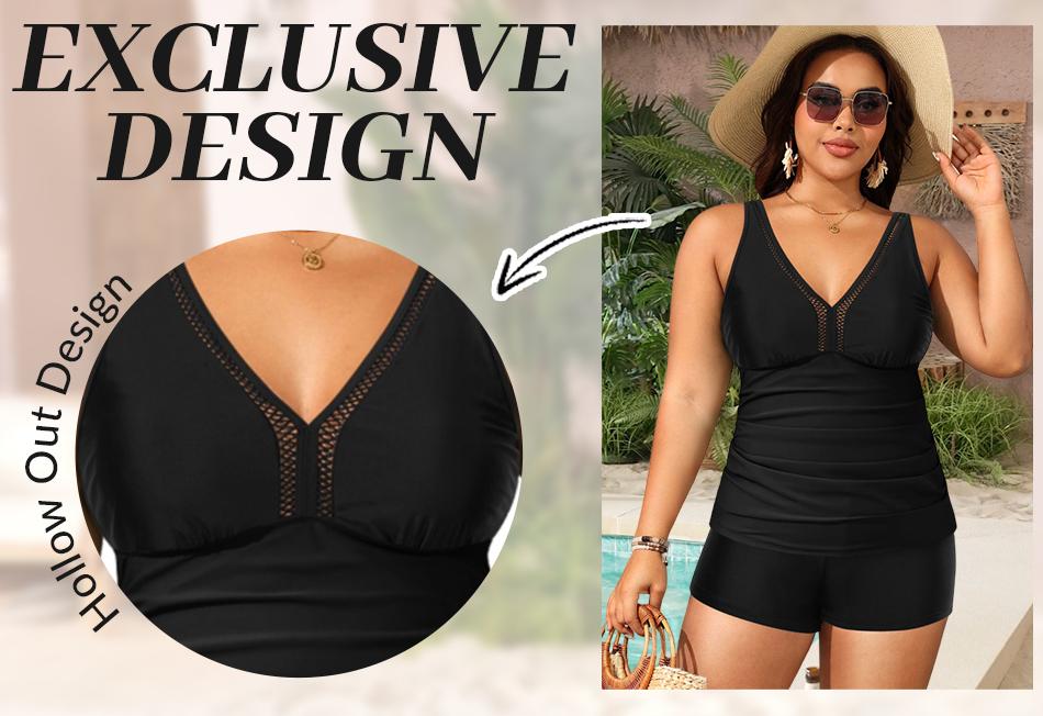 Yonique Womens Plus Size Swimsuits with Shorts Tummy Control Tankini Two Piece Bathing Suits Athletic Swimwear Plus Size Tankini with Boy Shorts High Waisted Full Coverage Swimsuit