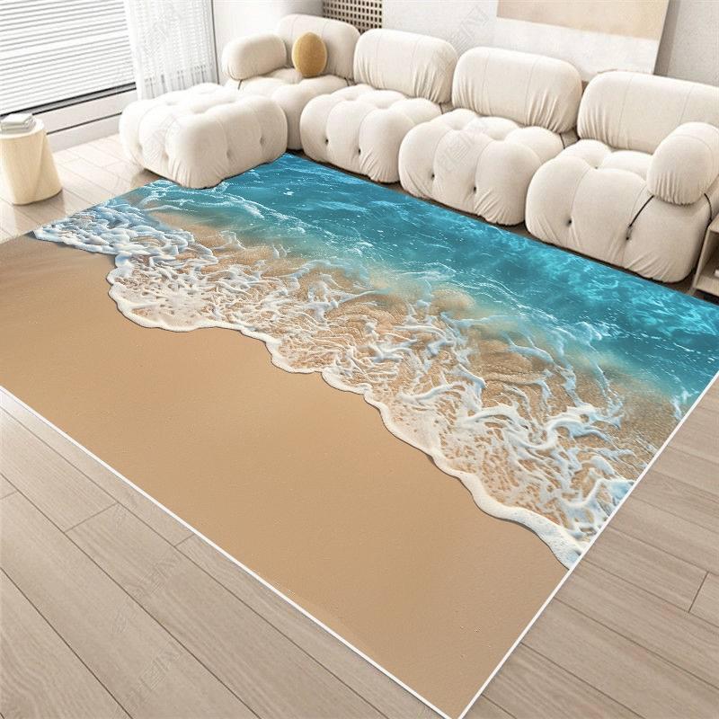 2D Ocean Wave Beach Flannel Area Rug - Realistic Sea Foam Sandy Shore Print Soft Mat for Living Room & Bedroom, Non-Slip Coastal Home Decor #OceanWaveRug #BeachSeafoamMat #CoastalHomeDecor #2DSeaCarpet #NonSlipFlannelRug