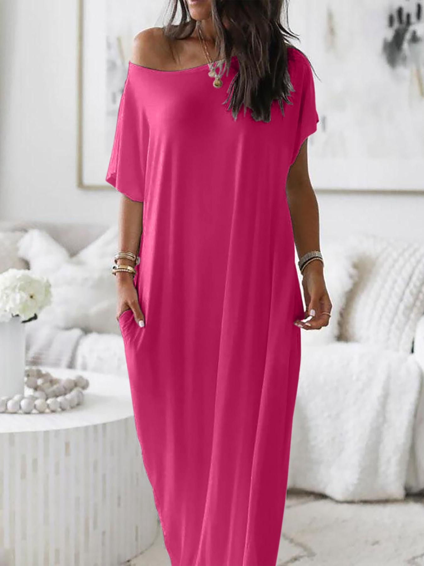 2026 Women's Solid Color Short Batwing Sleeve Loose Loungewear Dress, Soft Comfortable Casual Daily Wearing Nightdress, Versatile Ladies' Sleepwear for All Seasons