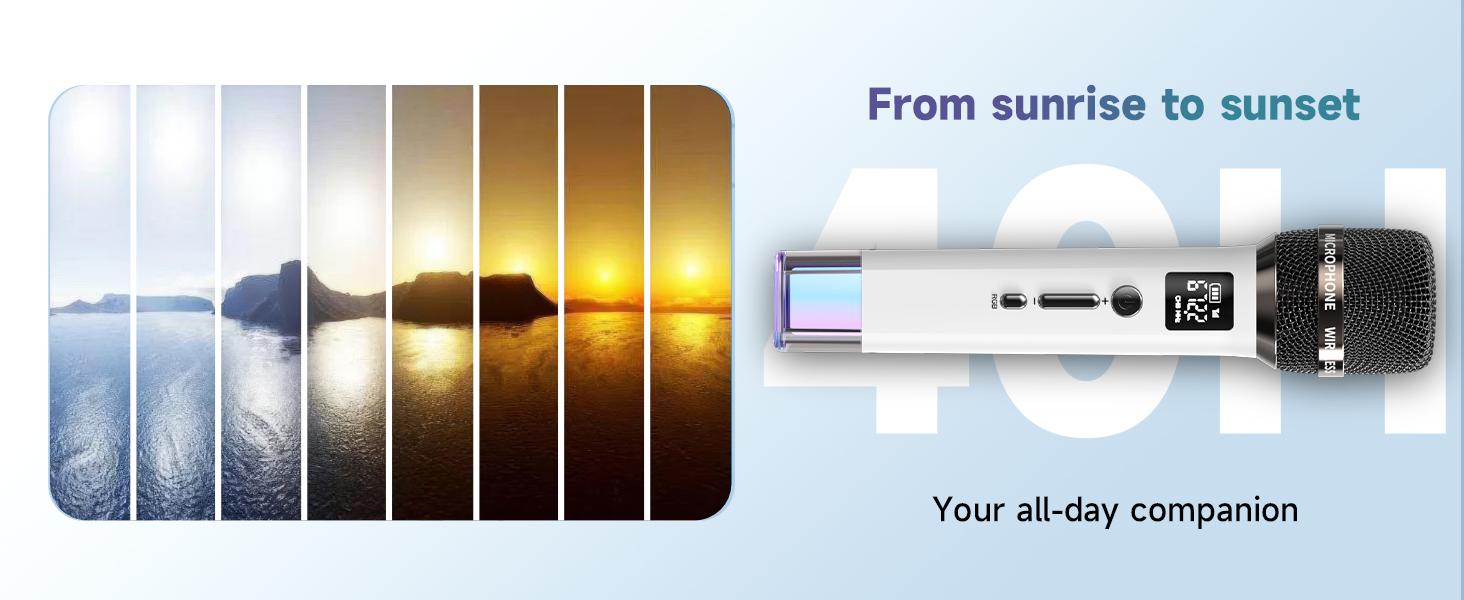 Wireless Microphones, Micorphone with One-to-One Chip Connection and LED Lights, 40H Duration, 200FT Range Receiving, Volume Control Karaoke Micorphone for Singing, Speech, Home Party, YouTube/Tiktok