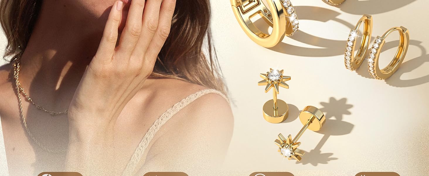 MILACOLATO 6 Pairs 14K Plated Gold Small Hoop Earrings for Women, Hypoallergenic Silver Stackable Cartilage & Stud Earring Set, Dainty Huggie Stacks Set for Multiple Piercings MILACOLATO 6 Pairs 14K Plated Gold Small Hoop Earrings for Women, Hypoallergenic Silver Stackable Cartilage & Stud Earring Set, Dainty Huggie Stacks Set for Multiple Piercings