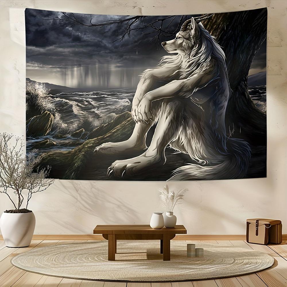 Emo White Wolf Tapestry - Funny Alpha Sigma Beta Design, Indoor Wall Hanging for Bedroom Decor, Soft Brushed Fabric, Horizontal Orientation, Wolf Decor
