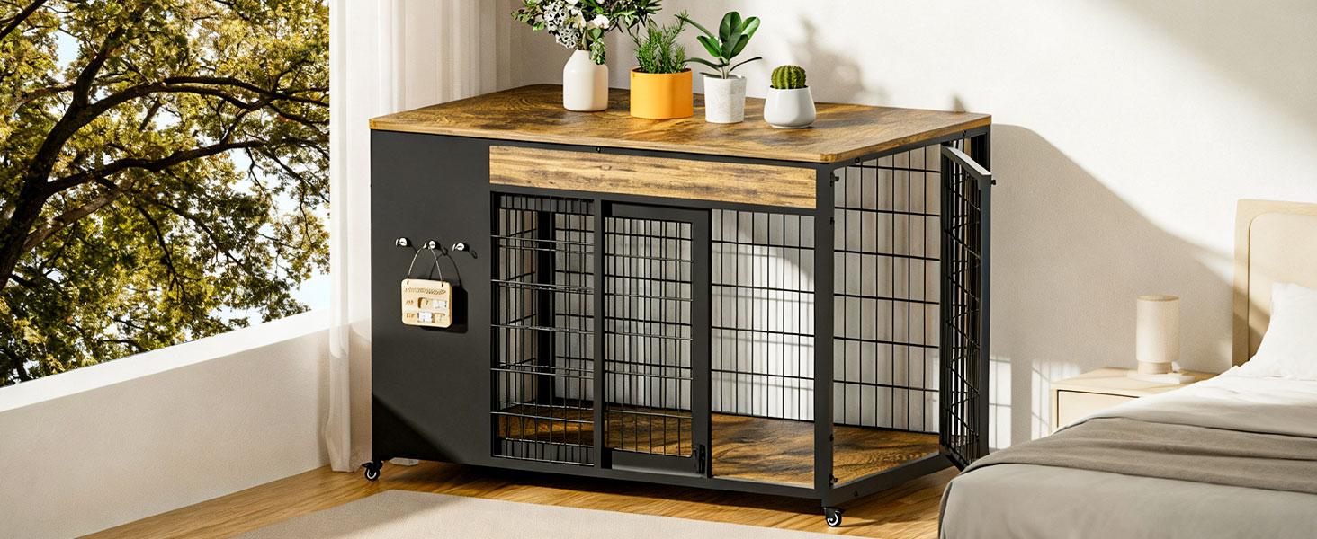 ZZWHOM Premium Solid Wood Dog Crate – Large Indoor Pet Kennel with Lockable Door, Multiple Sizes for Medium to Giant Breeds