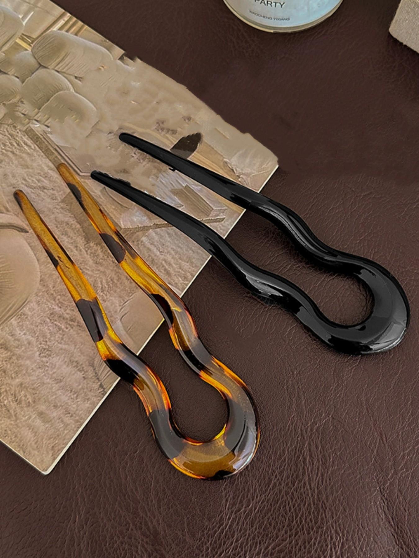 3Pcs Simple Acrylic U-Shaped Wavy Hair Pins, French Style Vintage Hair Sticks for Back Head Bun Hairstyling, Light Luxury New Chinese Style Hair Accessories