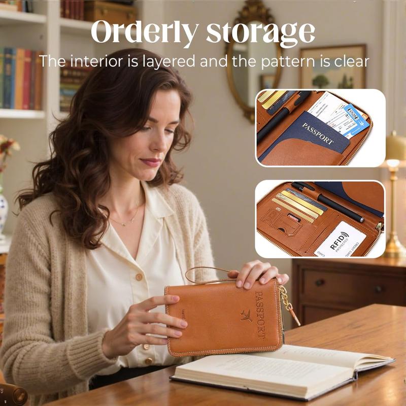 Simple Plain Passport Cases Back To School,  Travel Wallet, Multi-functional Zipper Travel Card Holder, RFID Blocking Card Holder