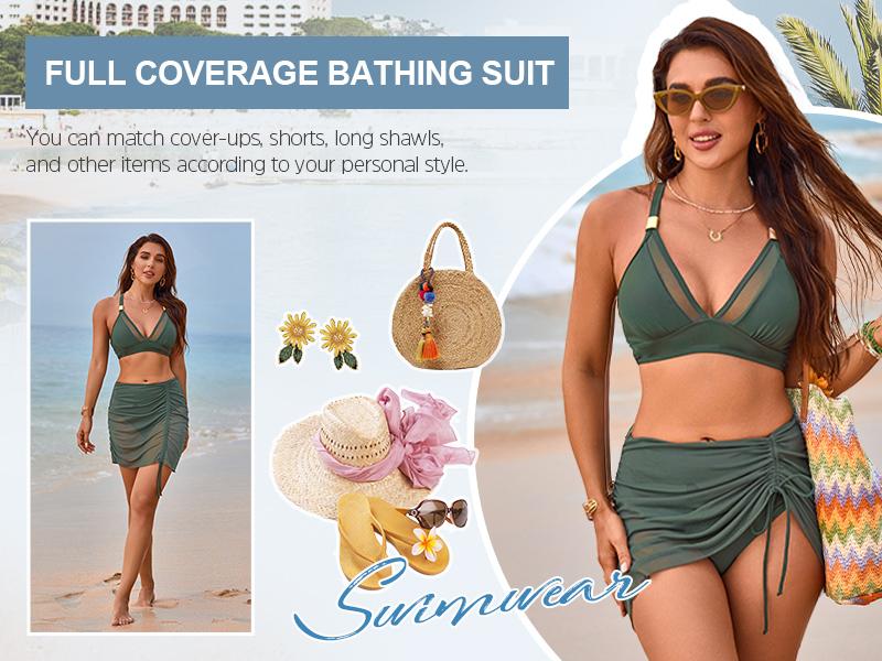 Blooming Jelly Cruvy Mesh High Wasited Bikini Sets Womens Tummy Control Swimsuits Swim Dress