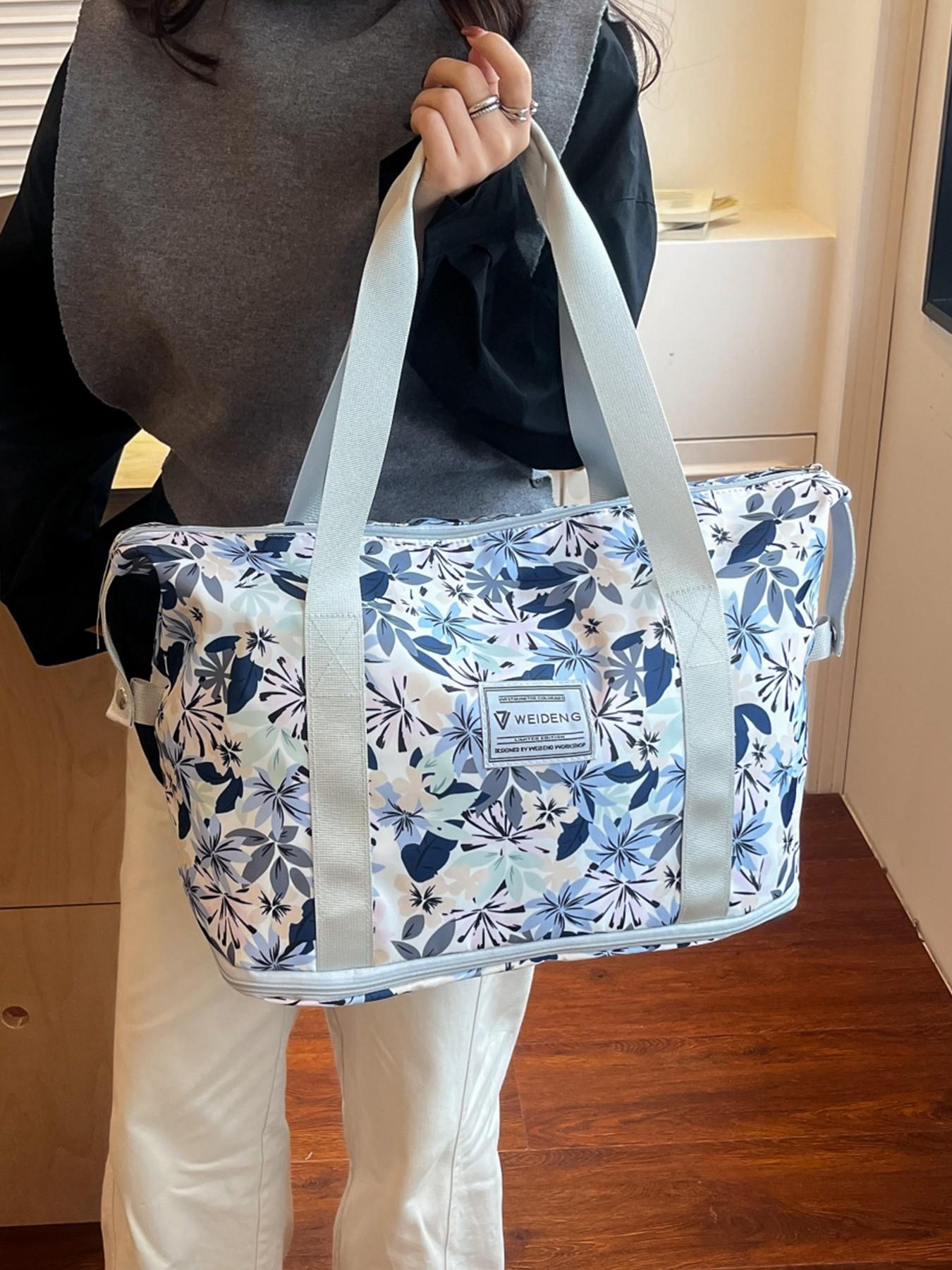 1pc  Simple floral versatile travel bag with new plant print design, large capacity layered storage, hand-held crossbody, fitness travel, commuting, business travel, lightweight travel bag